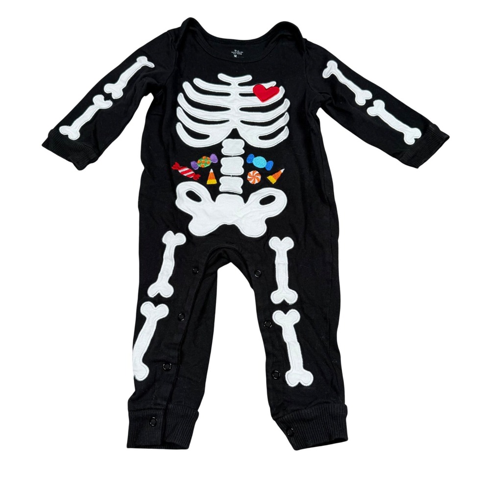 Skeleton Candy Halloween Costume Romper Black 9M Long Sleeve Coverall